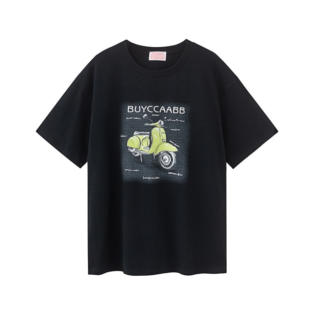 13715515.i.t ccaabb女装简约设计短袖2025夏季休闲日常摩托车印花圆领T恤