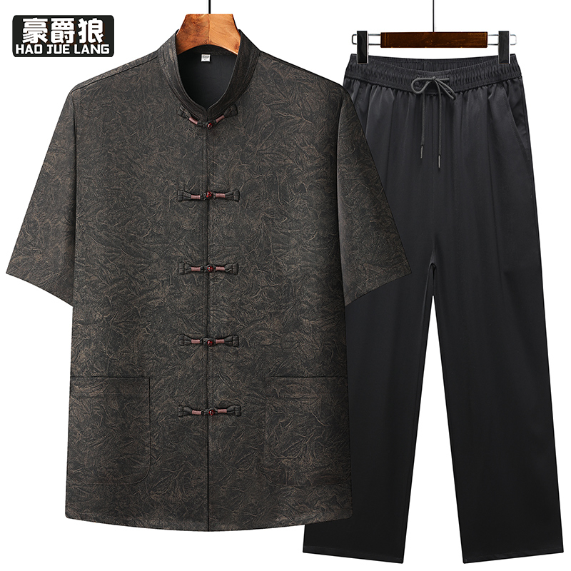 13627050.唐装男短袖爸爸夏装套装中式复古中老年人爷爷夏季衣服中国风薄款