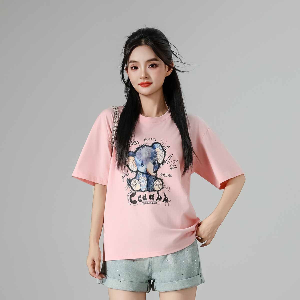 13715485.it ccaabb圆领宽松T恤女夏季印花短袖上衣
