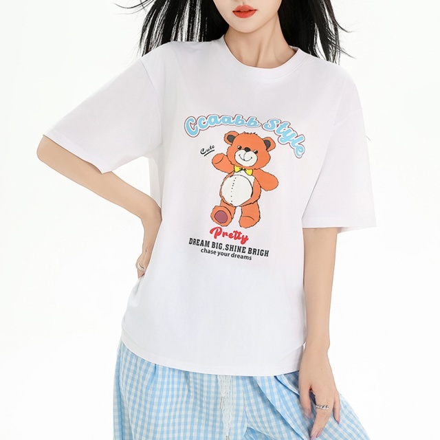 13715470.it ccaabb韩系卡通小熊印花短袖T恤女夏季宽松百搭上衣