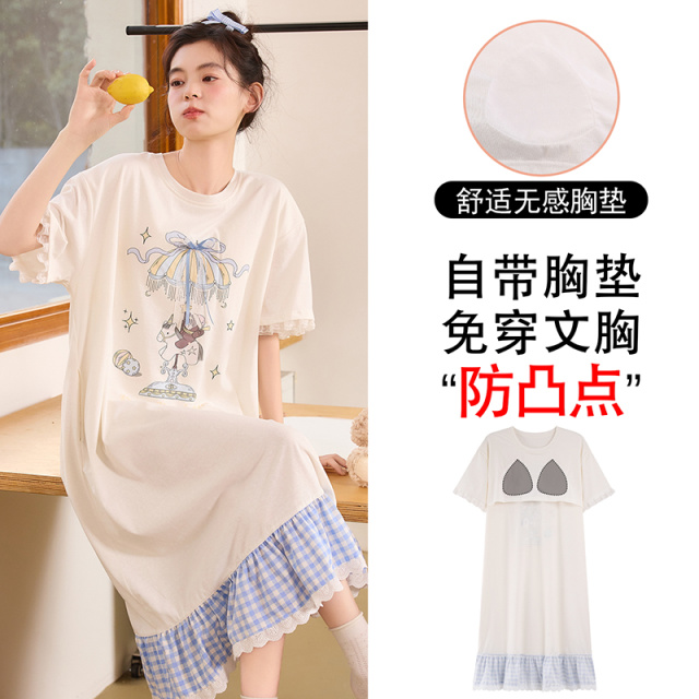 13628928.派邦奴夏季薄款时尚拼接花边可外穿女士睡裙qh
