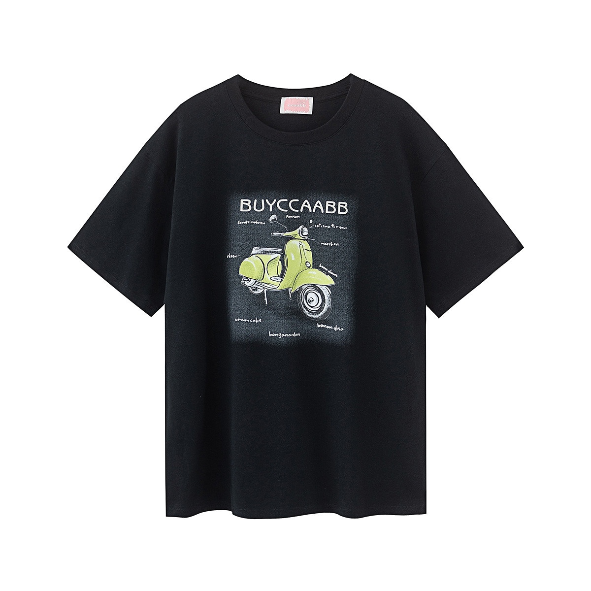 13715515.i.t ccaabb女装简约设计短袖2025夏季休闲日常摩托车印花圆领T恤