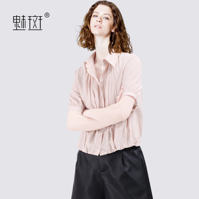 13630602.魅斑粉色褶皱衬衫衬衣