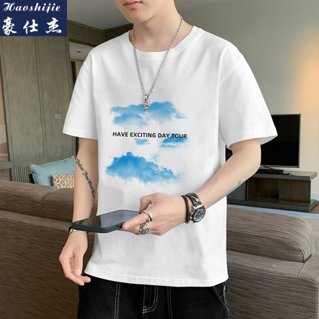 13629018.《百搭潮流》夏季新款t恤男士纯棉圆领潮流冰丝宽松上衣短袖
