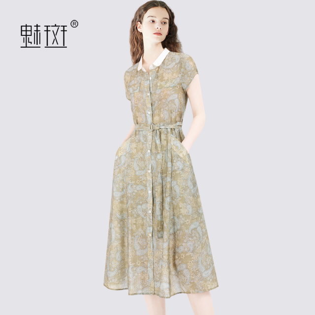 13630630.魅斑印花Polo领连衣裙衬衫裙