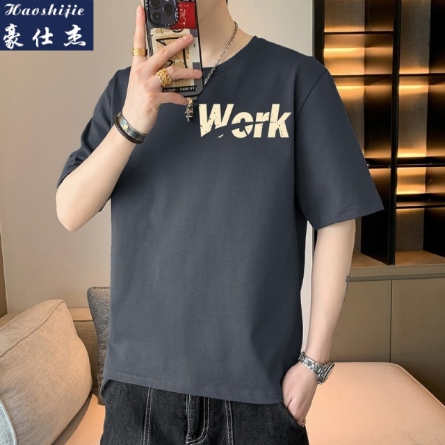 13629017.《百搭潮流》夏季新款港风男士t恤圆领潮牌潮流宽松短袖
