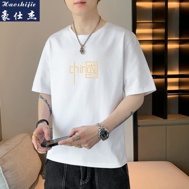 13629023.《百搭潮流》夏季新款简约短袖T恤美式复古潮牌ins男生t恤