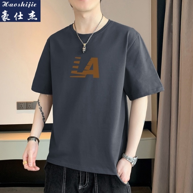 13629022.《休闲舒适》夏季新款潮牌圆领T恤男时尚百搭简约潮流短袖
