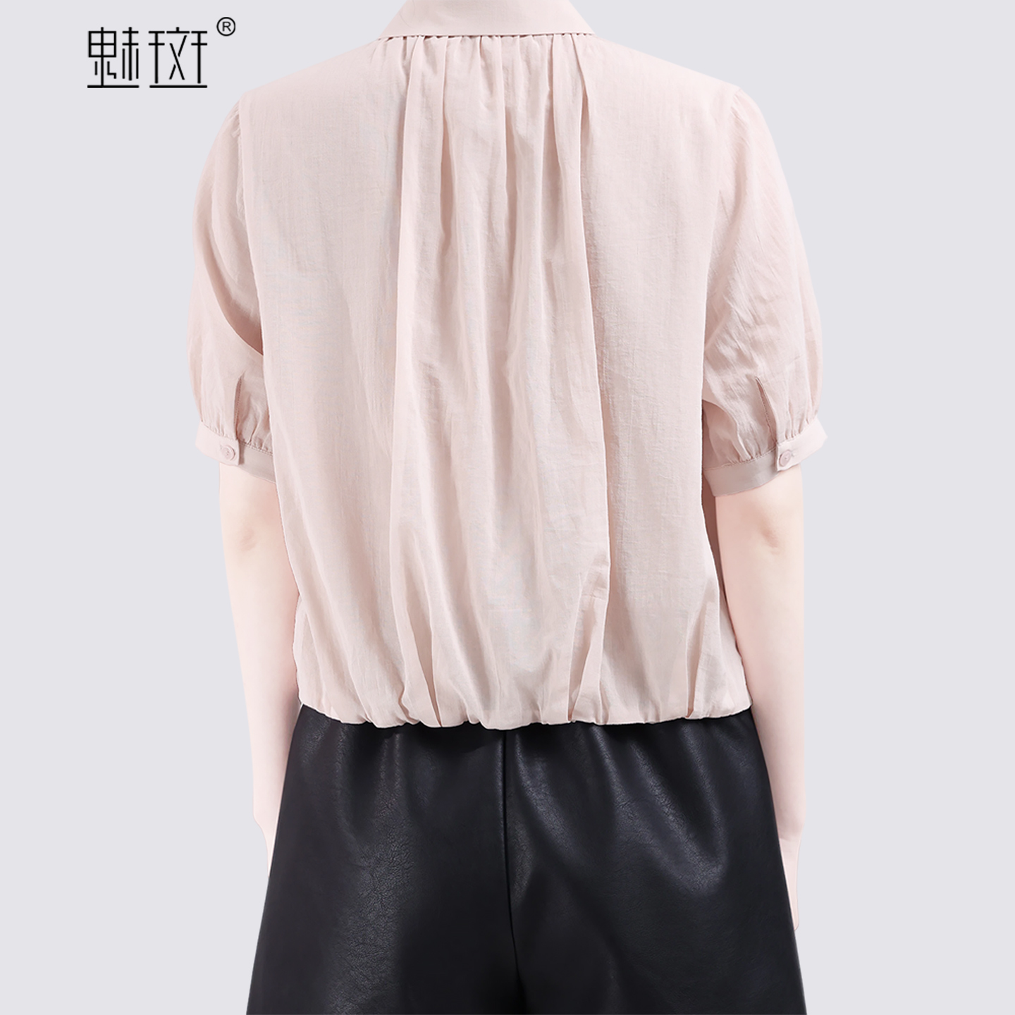 13630602.魅斑粉色褶皱衬衫衬衣