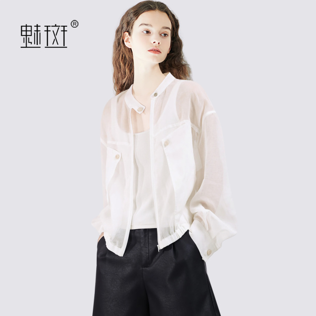 13630608.魅斑白色立领短外套上衣