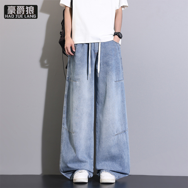 13633566.春夏四季款水洗直筒阔腿垂感牛仔裤男款高街潮牌宽松休闲百搭长裤