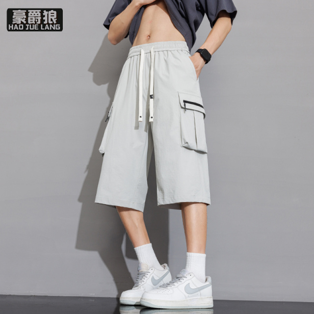13633592.夏季薄款七分工装裤男宽松休闲冰丝速干大码短裤男款大口袋中裤