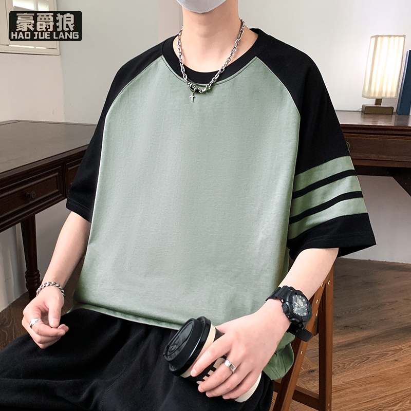 13633590.初中学生夏季宽松短袖t恤男孩12-18岁青少年高中生帅气半袖体恤