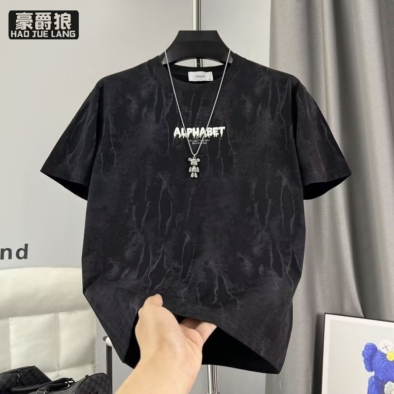 13633565.潮流时尚百搭男士短袖夏季新款扎染刺绣凉感半袖男款圆领T恤