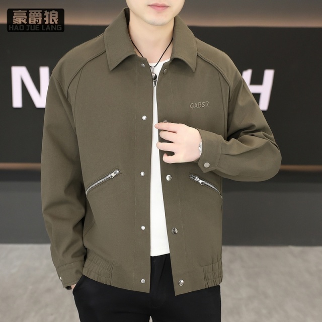 13633596.春秋季新款翻领夹克男潮流休闲高级感时尚简约刺绣工装外套