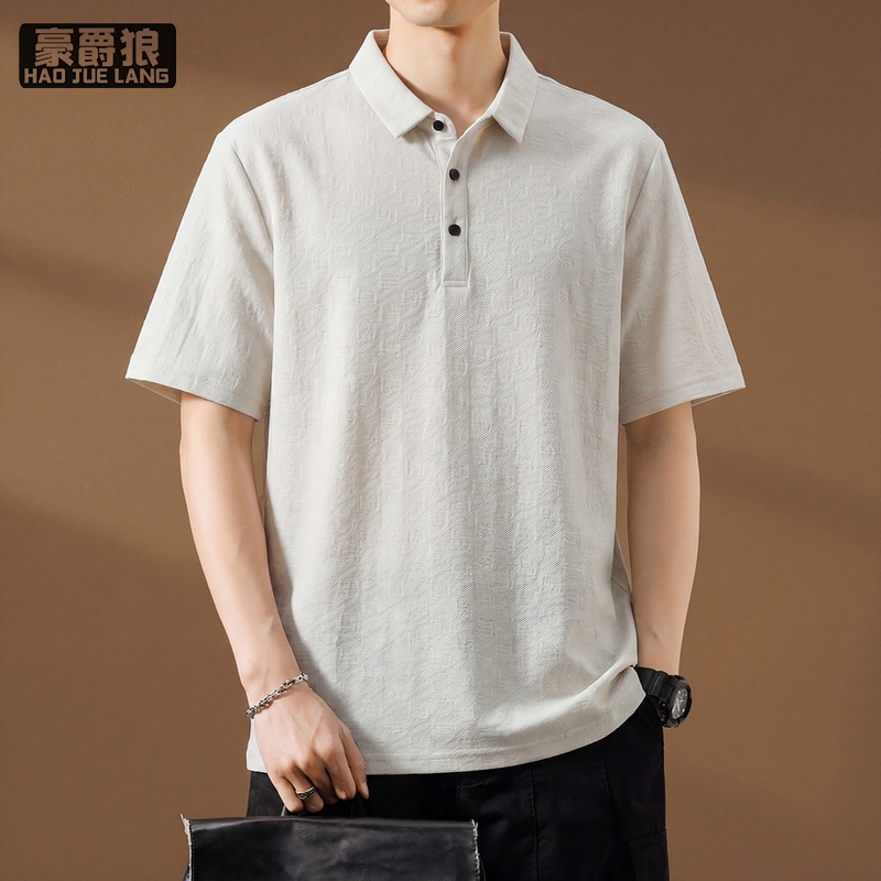 13633606.夏季新款男士短袖t恤翻领痞帅高级透气休闲修身青年半袖polo衫潮