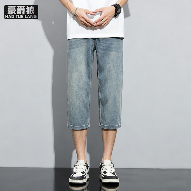 13633584.莱赛尔超薄天丝款绵柔牛仔七分裤男宽松直筒休闲弹力百搭七分中裤