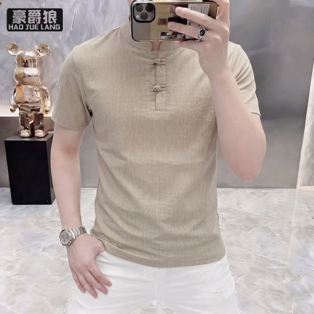 13633588.修身中式棉麻短袖t恤男夏季新款高端复古国风半袖男士薄体恤衫