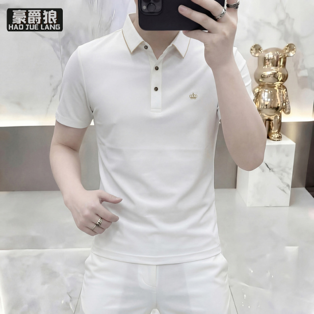 13633527.夏季新款男士休闲时尚短袖POLO衫简约翻领短袖百搭打底衫上衣