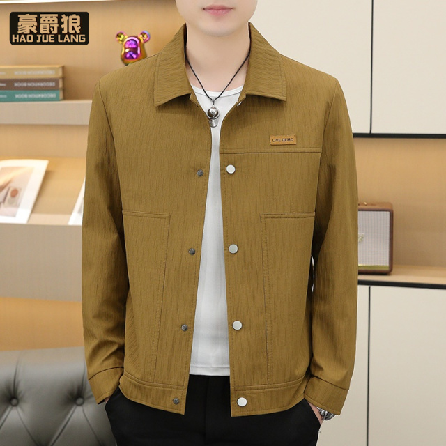 13633529.男士翻领夹克春秋季潮流百搭休闲外套高端时尚男装上衣服帅气个性