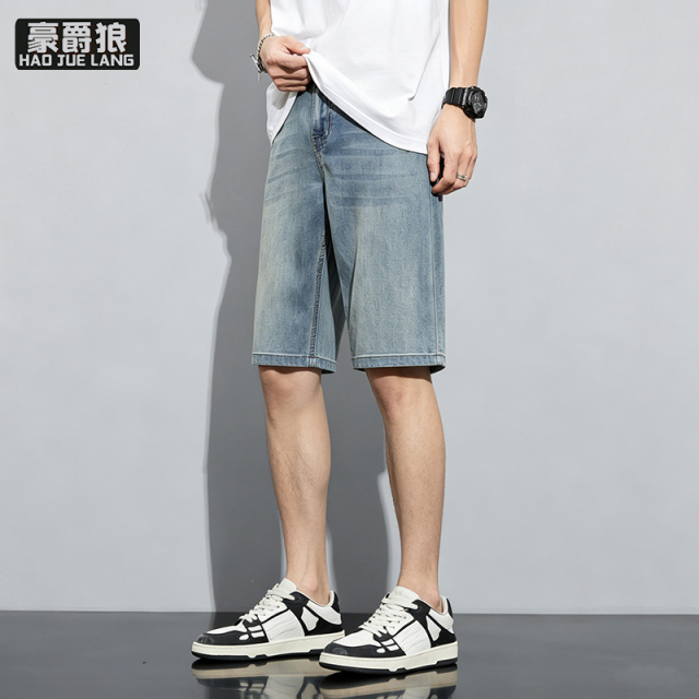 13633524.新款夏季天丝超薄款牛仔五分裤男复古蓝宽松直筒休闲五分短裤