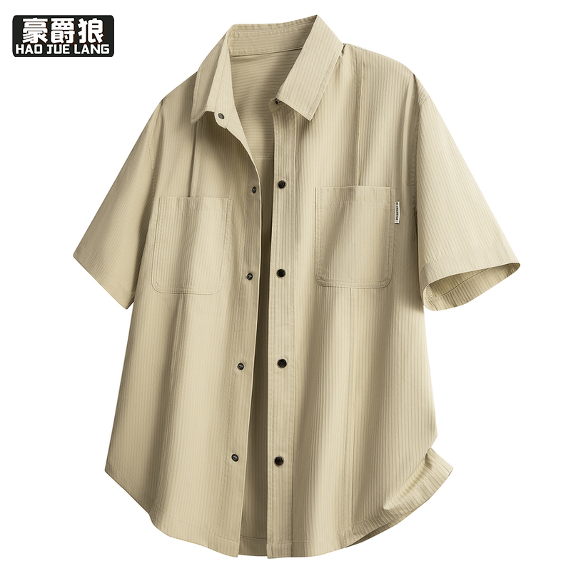 13633521.夏季新款男装短袖衬衫潮流痞帅高级感时尚简约宽松半袖衬衣