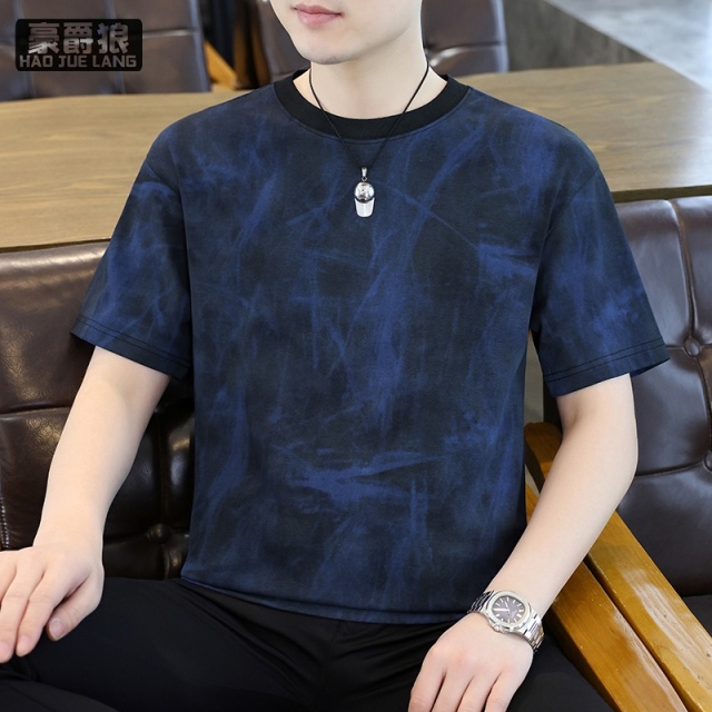 13633587.复古扎染短袖T恤男夏季新款设计感圆领半袖凉感修身百搭休闲上衣