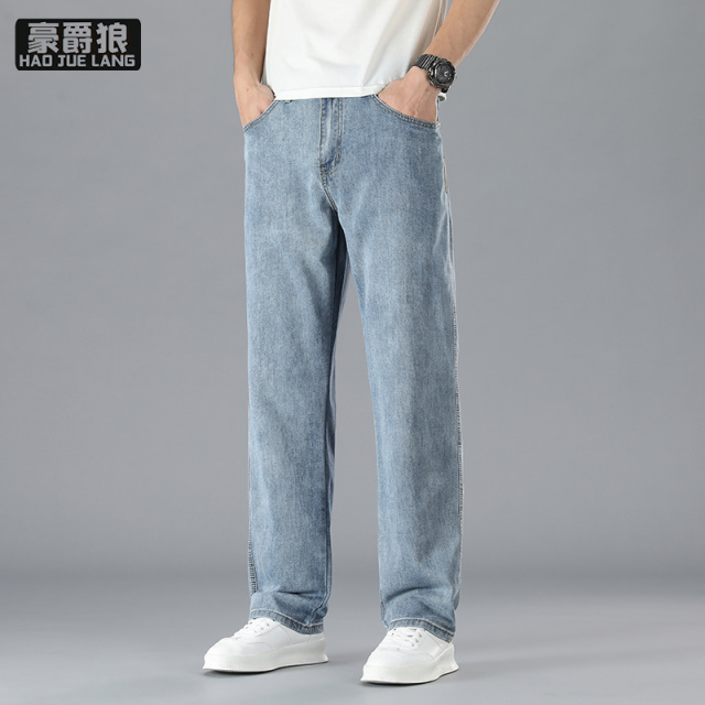 13633611.新款高端棉弹冰丝牛仔裤子男款夏季薄款直筒宽松休闲裤潮流弹力长裤子