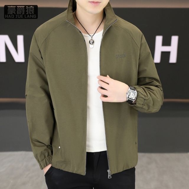 13633594.外套男春秋季时尚新款潮牌薄款男装帅气休闲韩版立领百搭男士夹克