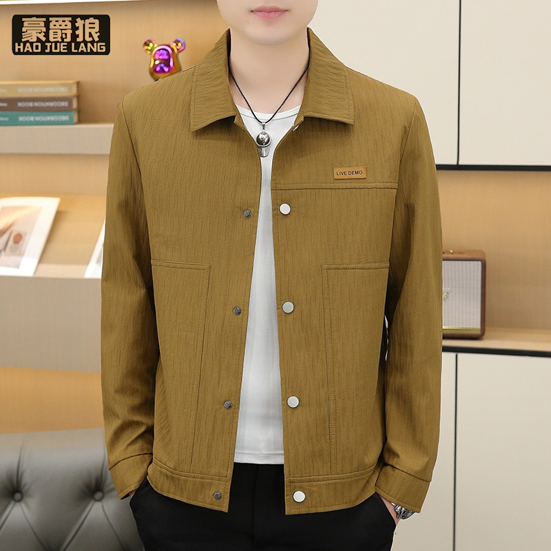 13633529.男士翻领夹克春秋季潮流百搭休闲外套高端时尚男装上衣服帅气个性
