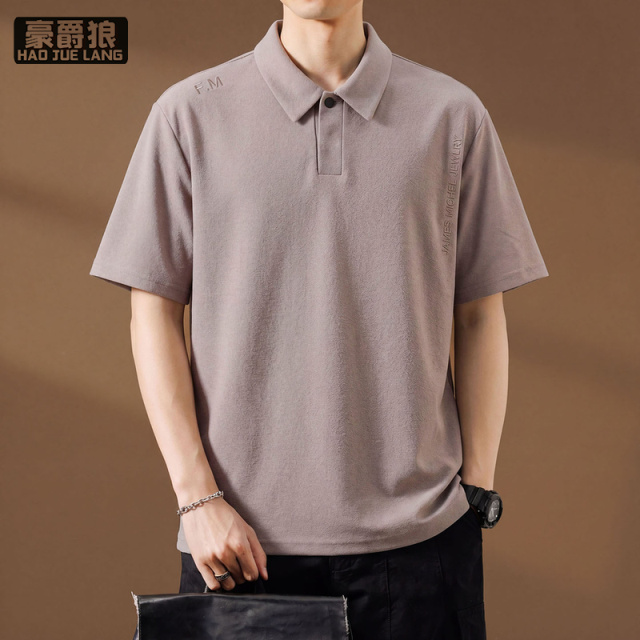 13633604.男士翻领polo衫短袖t恤潮流高档夏季新款高端仿麻棉凉感上衣
