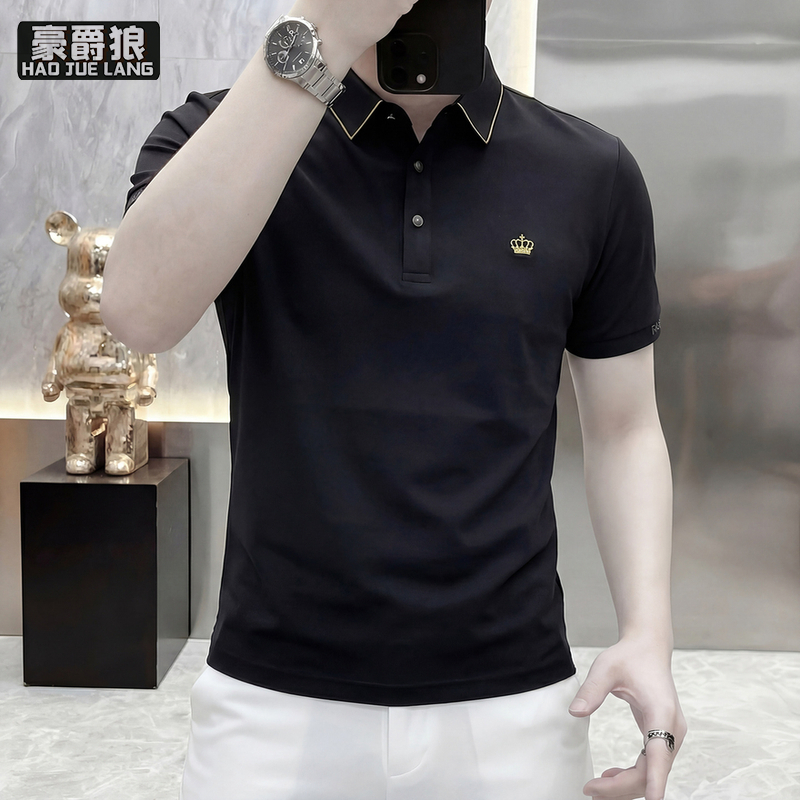 13633527.夏季新款男士休闲时尚短袖POLO衫简约翻领短袖百搭打底衫上衣