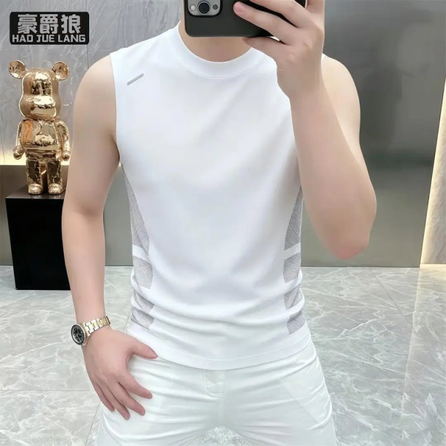 13633559.冰丝凉感黑色背心男款夏季潮流痞帅坎肩透气无袖T恤健身运动上衣