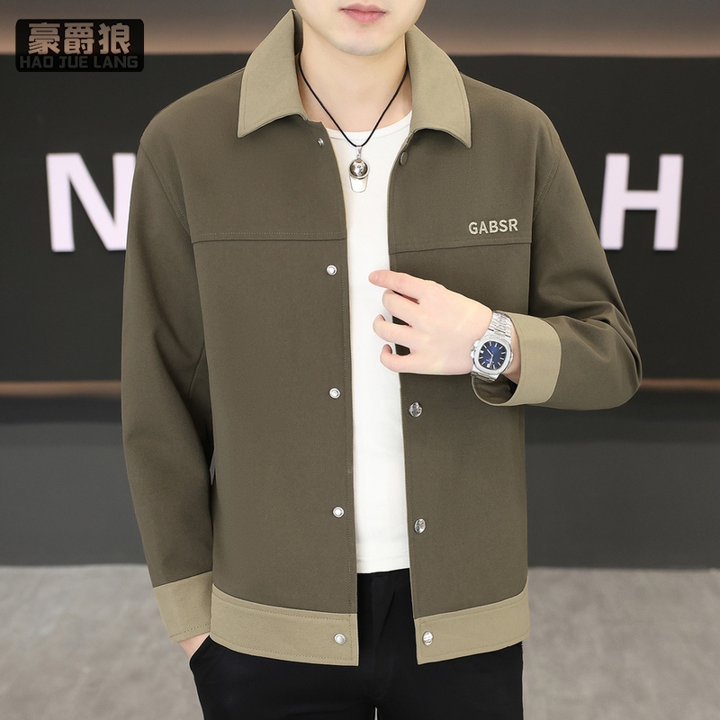 13633591.翻领撞色夹克男春秋季新款宽松休闲风拼色外套潮流帅气男装