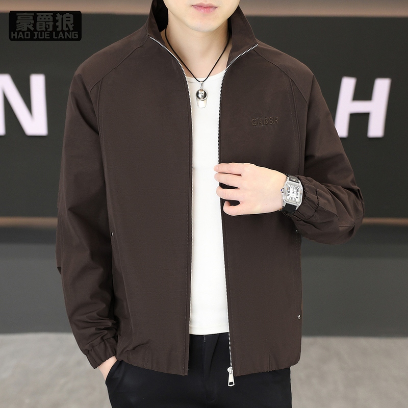 13633594.外套男春秋季时尚新款潮牌薄款男装帅气休闲韩版立领百搭男士夹克