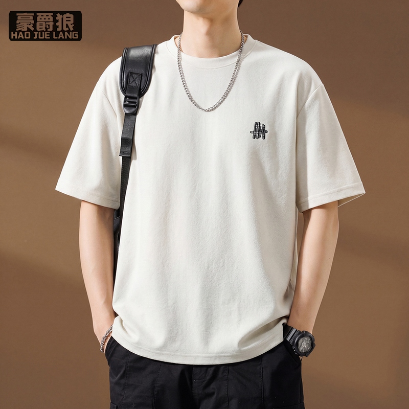 13633542.青年短袖t恤男士夏季薄款潮流圆领上衣透气凉感休闲半袖T恤衫时尚