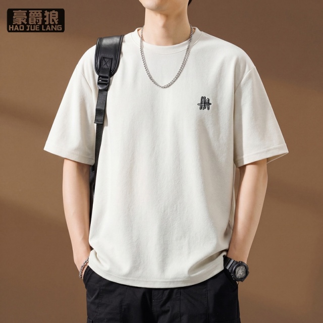 13633542.青年短袖t恤男士夏季薄款潮流圆领上衣透气凉感休闲半袖T恤衫时尚