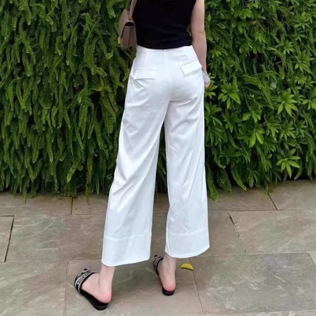 13634207.丹芙娅白色九分直筒西装裤女夏季薄款大码胖mm显瘦高腰小个子窄版阔腿裤