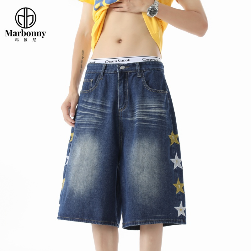 13637223.夏季青少年大童男士休闲宽松牛仔七分裤
