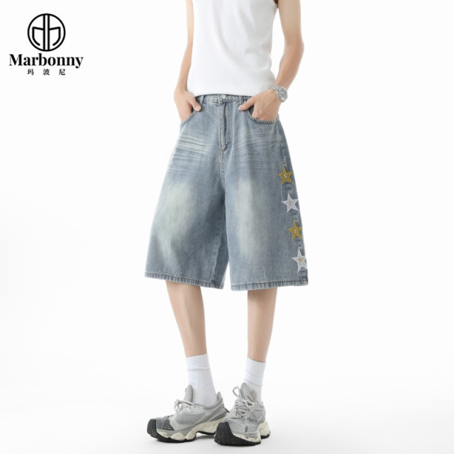 13637223.夏季青少年大童男士休闲宽松牛仔七分裤
