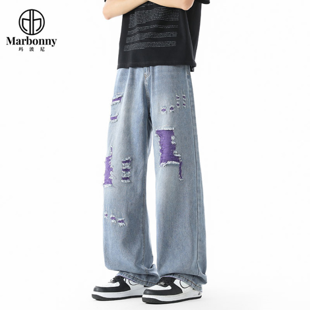 13637224.夏季青少年大童男士牛仔裤休闲宽松直筒裤