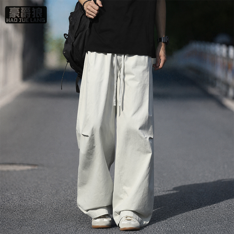 13654402.纯棉休闲裤子男夏季薄款宽松直筒裤舒适新款美式垂感阔腿工装长裤
