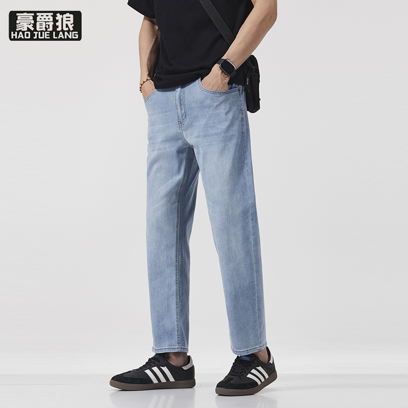 13654403.新款九分牛仔裤男弹力小个子宽松直筒夏季薄款潮牌休闲九分裤