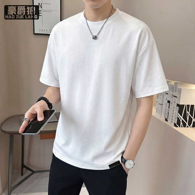 13654367.重磅极简设计纯棉打底衫短袖T恤男士新款上衣宽松半袖体恤男汗衫t