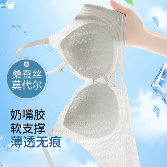 13640725.【奶嘴胶软支撑】少女蕾丝花纹防下垂收副乳无钢圈内衣文胸女