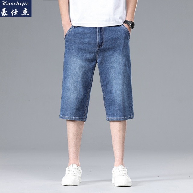 13638853.《简约时尚》夏季薄款牛仔短裤男直筒宽松中裤七分牛仔裤弹力裤