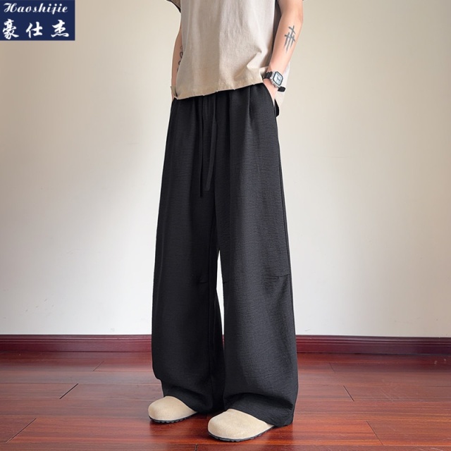 13644758.《时髦百搭》夏季新款舒适透气褶皱直筒亚麻休闲裤男