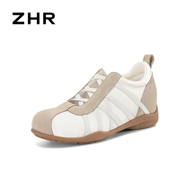 13680378.【ZHR则则】运动玛丽珍鞋圆头套脚内增高女鞋[沙丁布+牛剖层绒面革]
