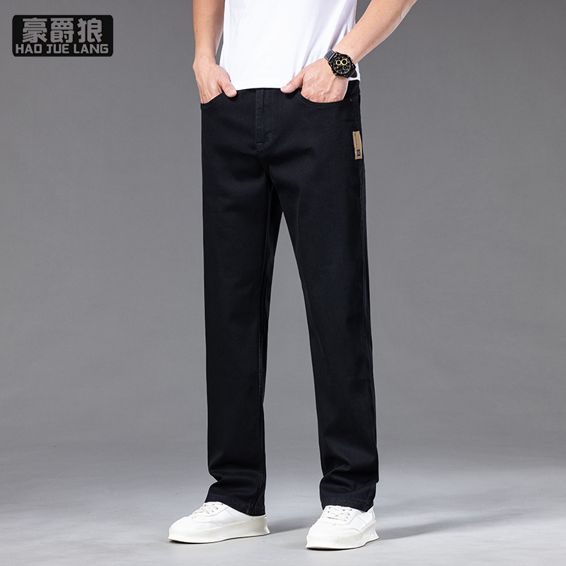 13654415.高端夏季薄款牛仔裤男士新款黑色水洗商务宽松休闲直筒长裤子