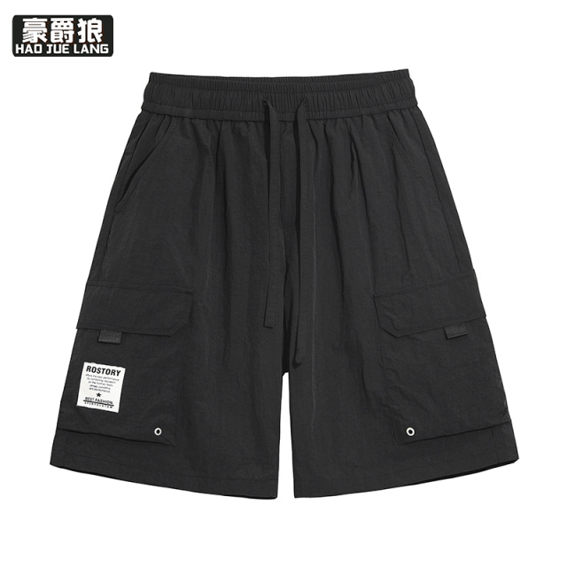 13654386.夏季新款港风纯色工装休闲短裤男潮流宽松直筒五分裤ins运动中裤